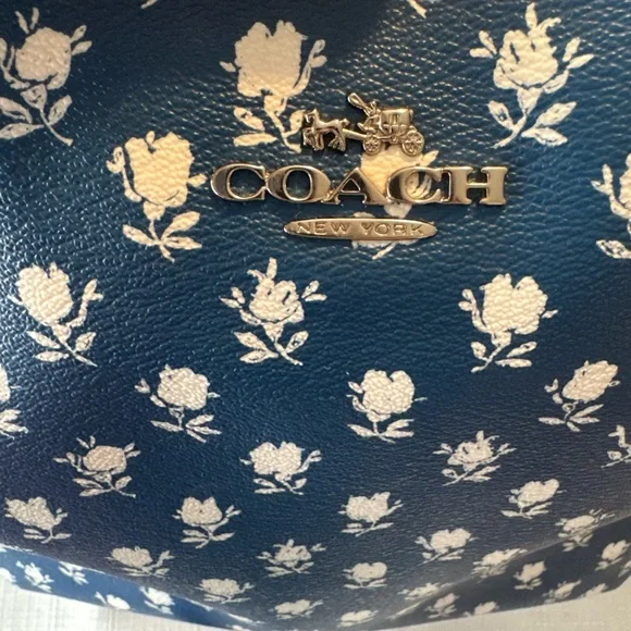 Coach Blue Floral Tote with Cream Trim and Straps - Picture 12 of 15